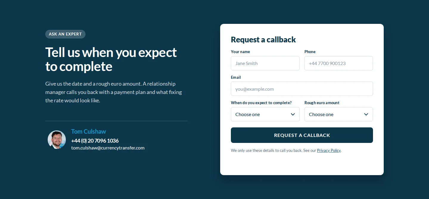 Callback form, build on staging, 1440px