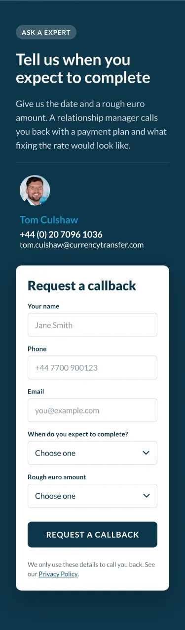 Callback form, Figma frame, 375px
