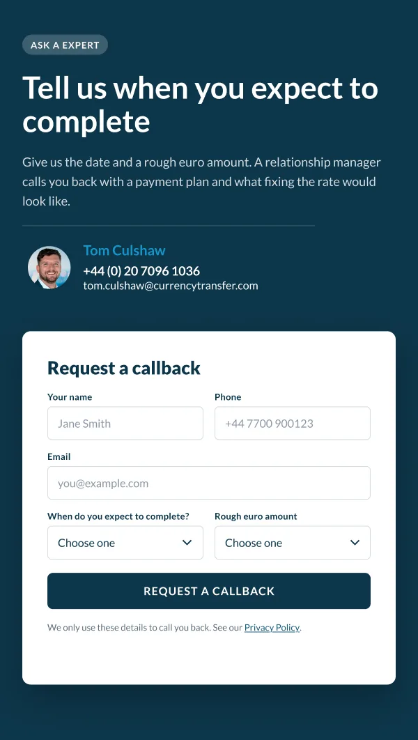 Callback form, Figma frame, 600px