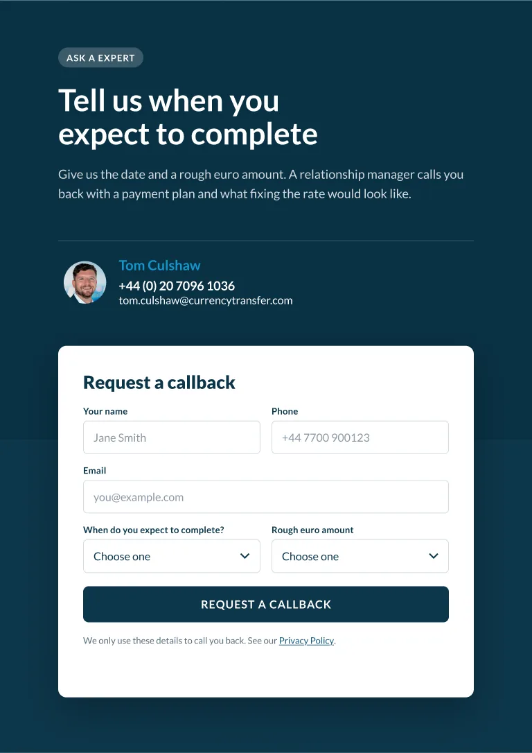 Callback form, Figma frame, 768px