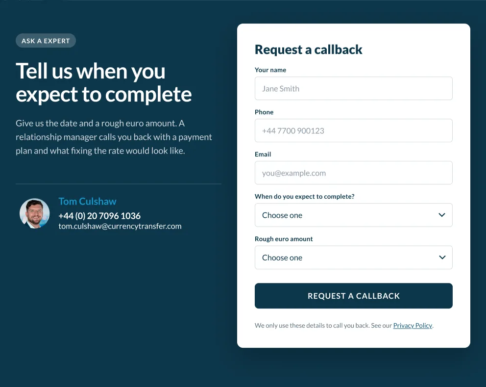 Callback form, Figma frame, 992px